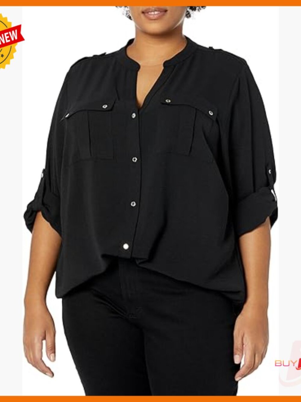 Non-Iron Tunic Roll Sleeve Button Down Shirt Regular Plus Sizes